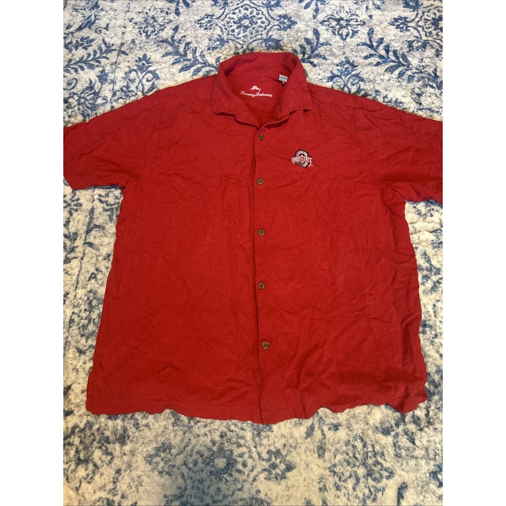 Tommy Bahama NCAA Ohio State 100% Silk Hawaiian Shirt Floral Red Mens 2xl